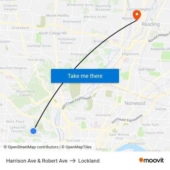 Harrison Ave & Robert Ave to Lockland map