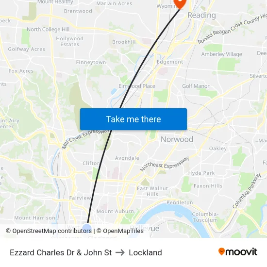 Ezzard Charles Dr & John St to Lockland map