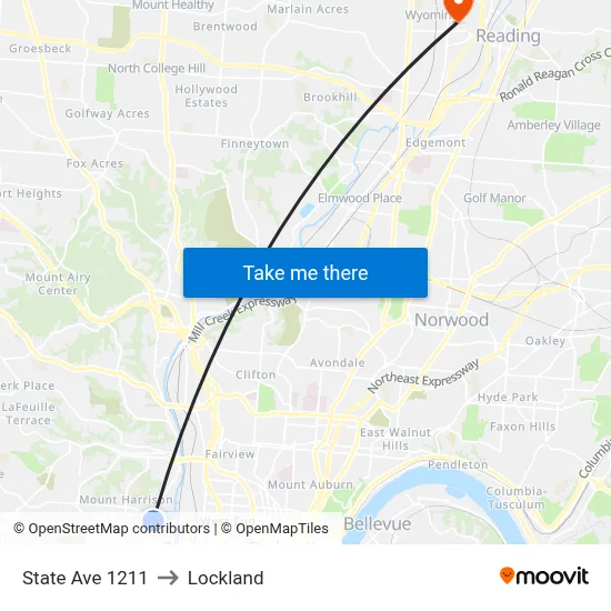 State Ave 1211 to Lockland map