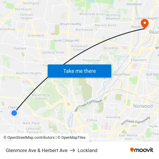 Glenmore Ave & Herbert Ave to Lockland map
