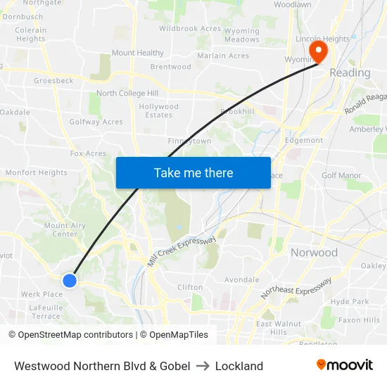 Westwood Northern Blvd & Gobel to Lockland map