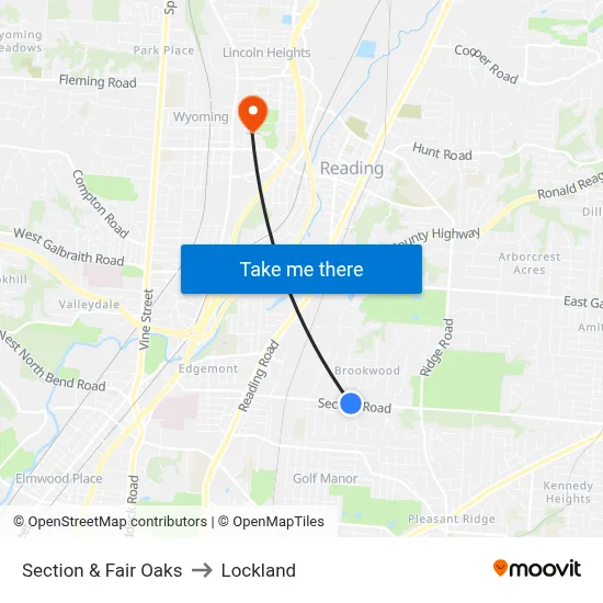 Section & Fair Oaks to Lockland map