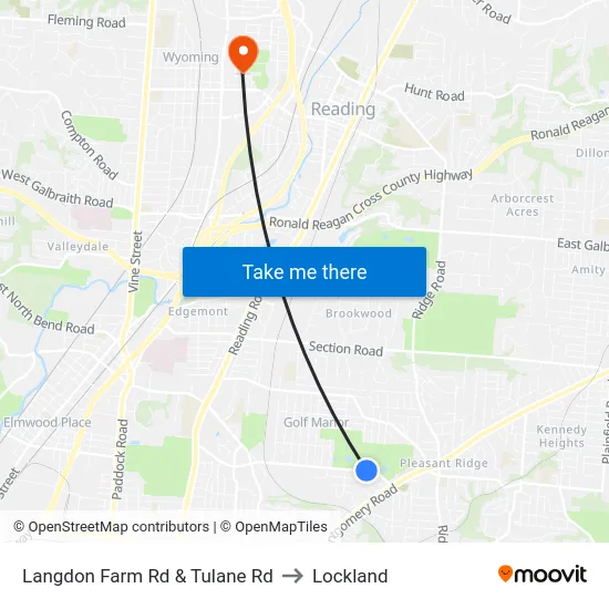 Langdon Farm Rd & Tulane Rd to Lockland map