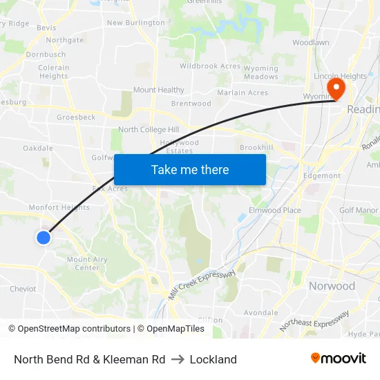 North Bend Rd & Kleeman Rd to Lockland map