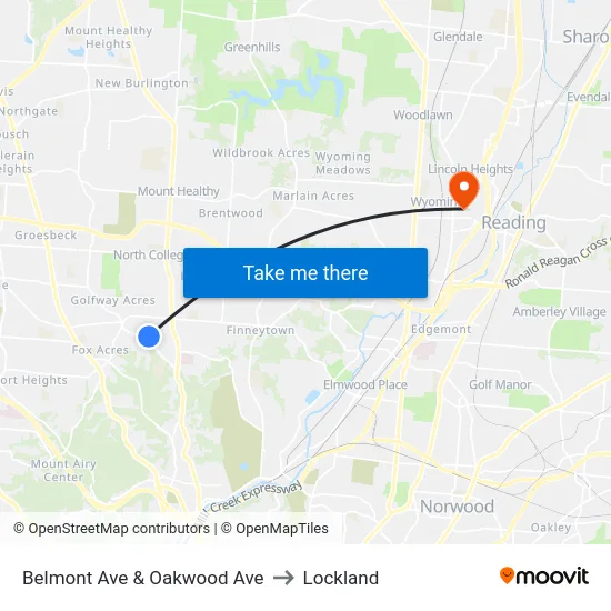 Belmont Ave & Oakwood Ave to Lockland map