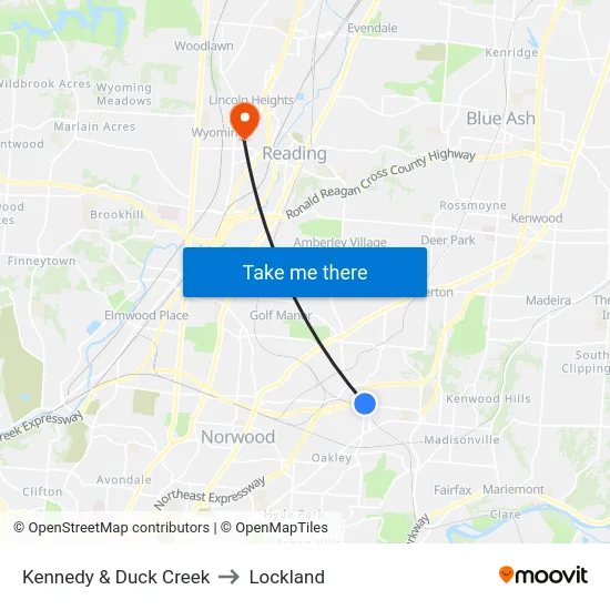 Kennedy & Duck Creek to Lockland map