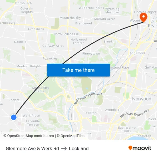 Glenmore Ave & Werk Rd to Lockland map