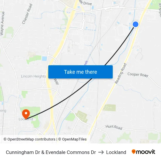 Cunningham Dr & Evendale Commons Dr to Lockland map