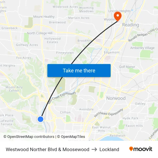 Westwood Norther Blvd & Moosewood to Lockland map