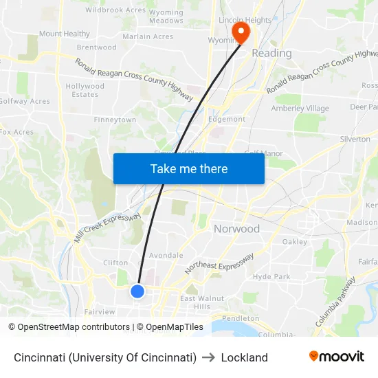 Cincinnati (University Of Cincinnati) to Lockland map