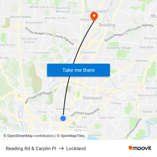 Reading Rd & Carplin Pl to Lockland map