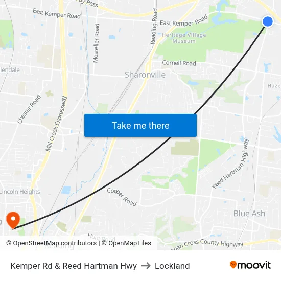 Kemper Rd & Reed Hartman Hwy to Lockland map