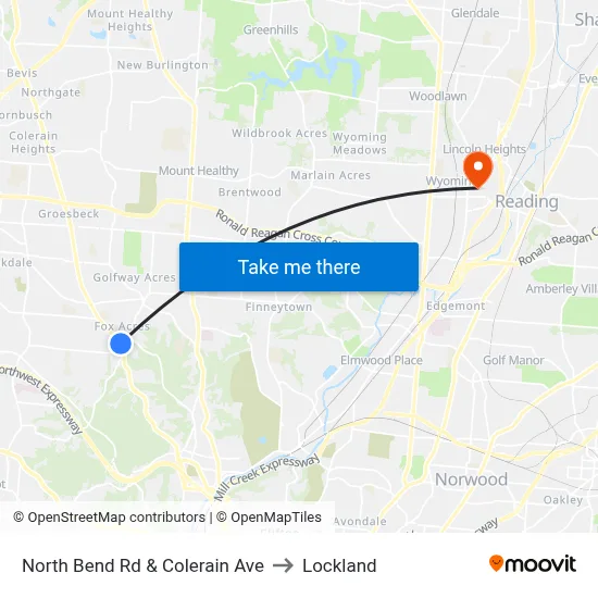 North Bend Rd & Colerain Ave to Lockland map