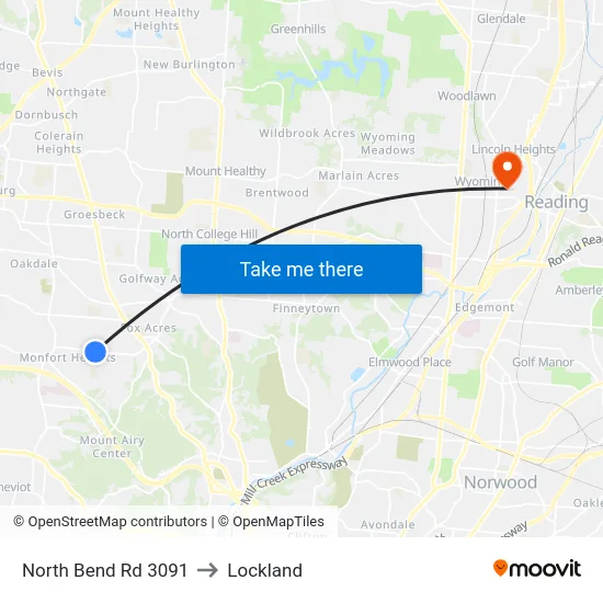 North Bend Rd 3091 to Lockland map
