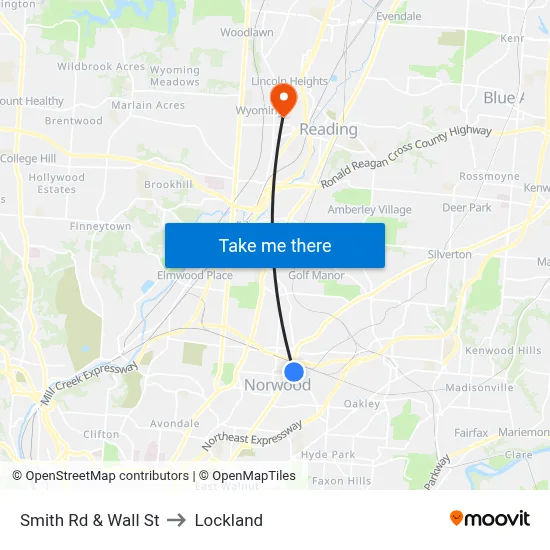 Smith Rd & Wall St to Lockland map