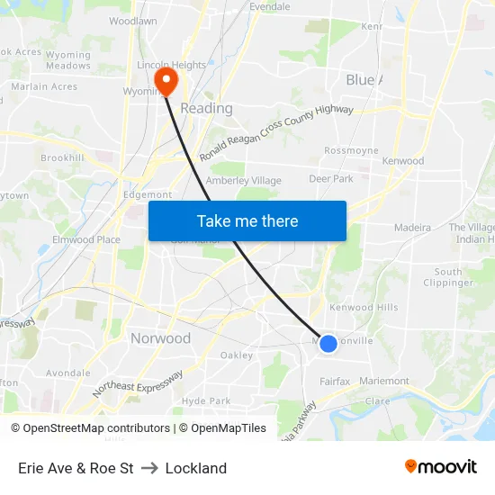 Erie Ave & Roe St to Lockland map