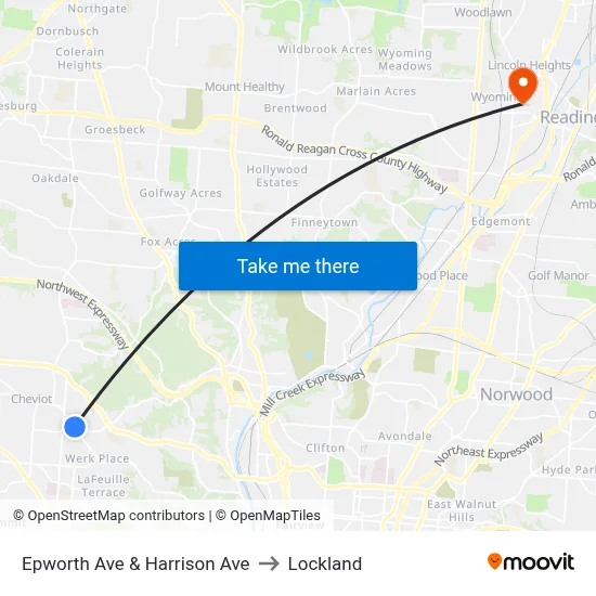 Epworth Ave & Harrison Ave to Lockland map