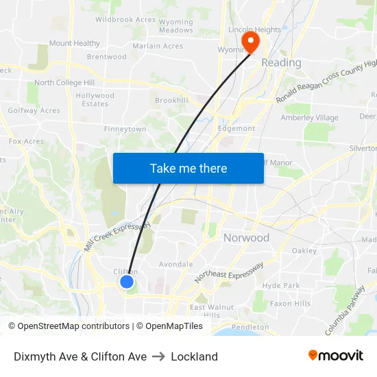 Dixmyth Ave & Clifton Ave to Lockland map