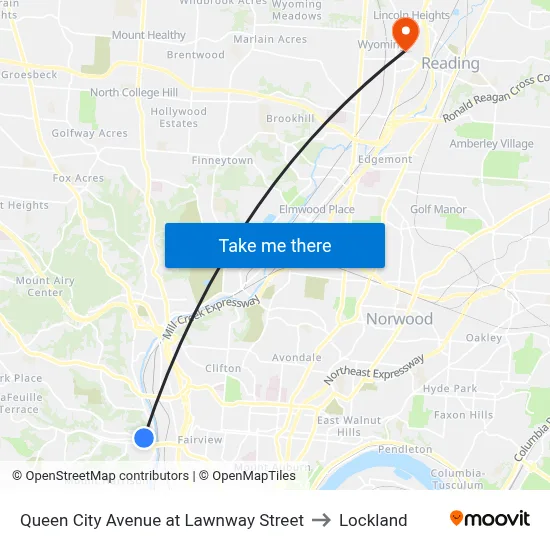 Queen City Avenue at Lawnway Street to Lockland map