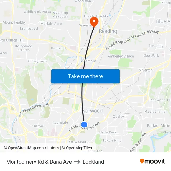 Montgomery Rd & Dana Ave to Lockland map