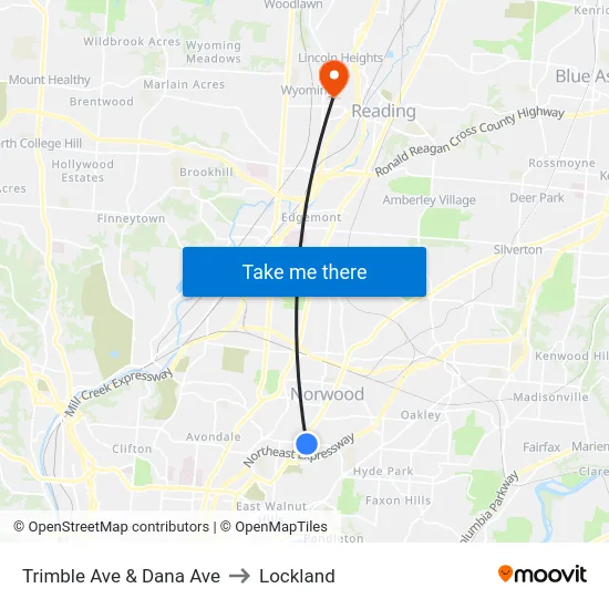 Trimble Ave & Dana Ave to Lockland map