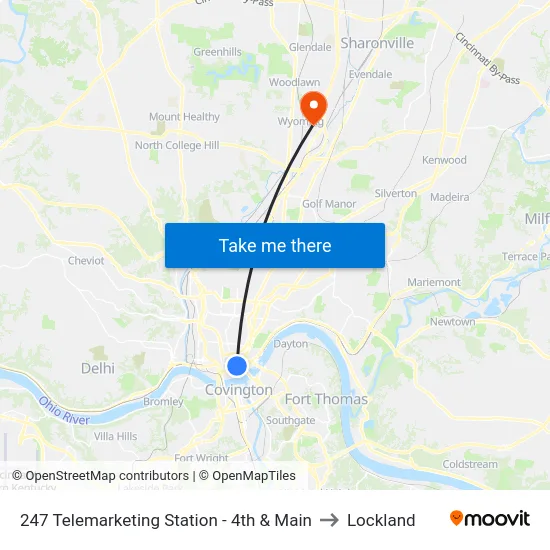 247 Telemarketing Station - 4th & Main to Lockland map