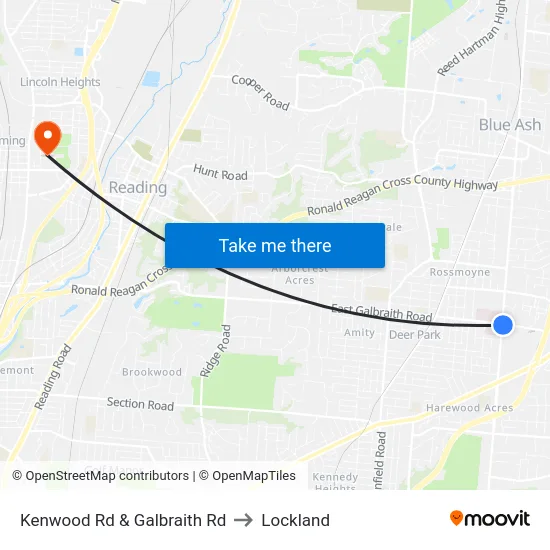Kenwood Rd & Galbraith Rd to Lockland map