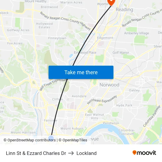 Linn St & Ezzard Charles Dr to Lockland map