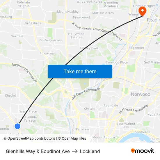 Glenhills Way & Boudinot Ave to Lockland map