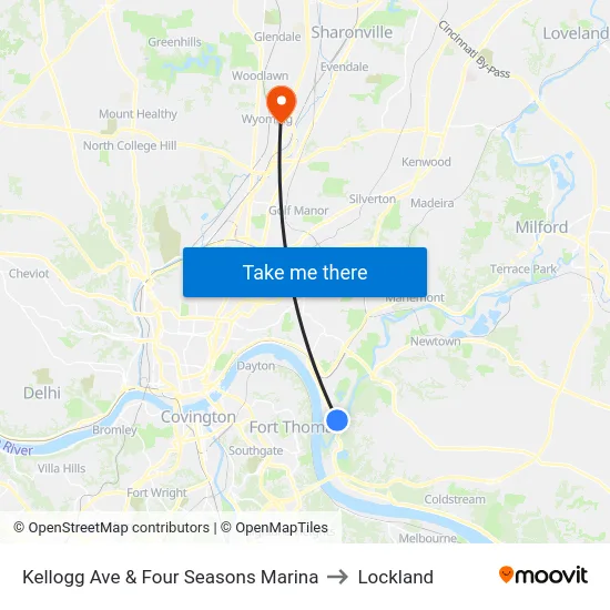 Kellogg Ave & Four Seasons Marina to Lockland map