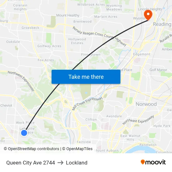 Queen City Ave 2744 to Lockland map