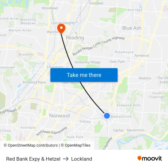 Red Bank Expy & Hetzel to Lockland map