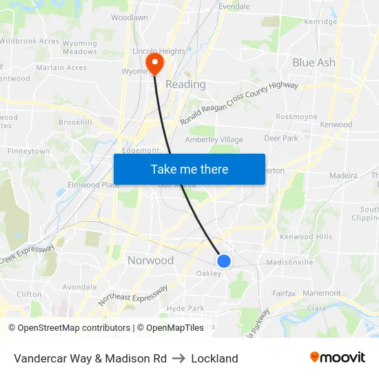 Vandercar Way & Madison Rd to Lockland map