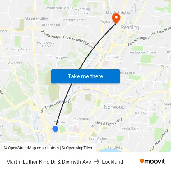 Martin Luther King Dr & Dixmyth Ave to Lockland map