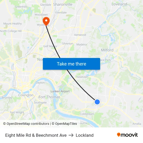Eight Mile Rd & Beechmont Ave to Lockland map
