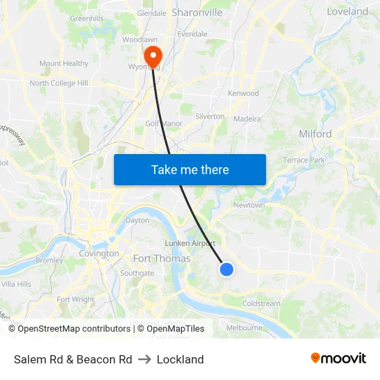 Salem Rd & Beacon Rd to Lockland map