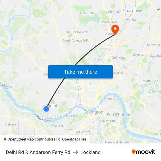 Delhi Rd & Anderson Ferry Rd to Lockland map