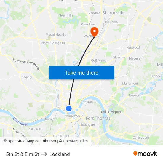 5th St & Elm St to Lockland map