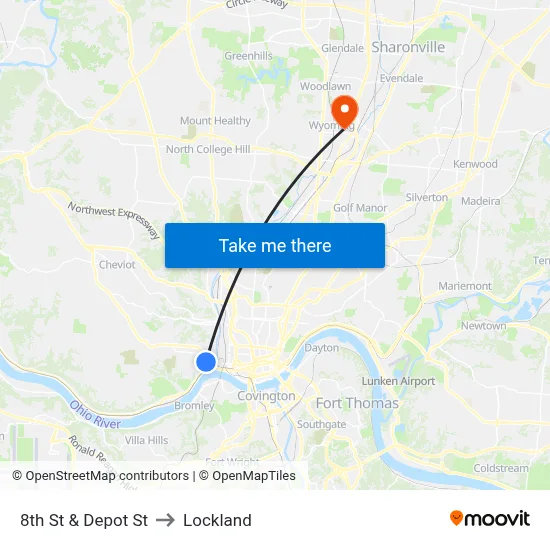8th St & Depot St to Lockland map