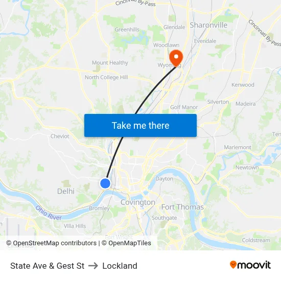 State Ave & Gest St to Lockland map