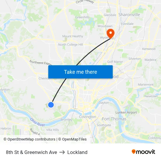 8th St & Greenwich Ave to Lockland map