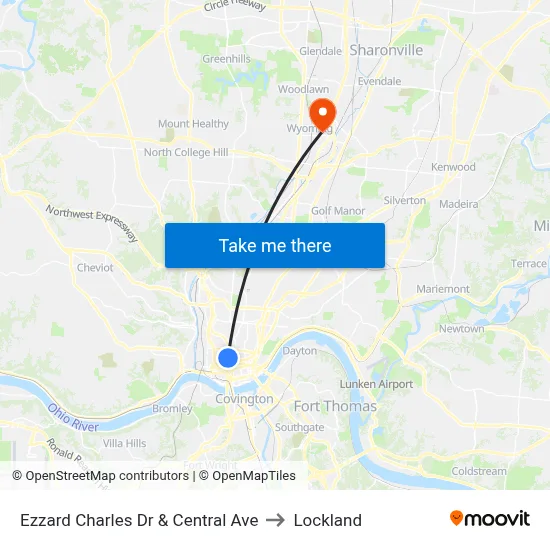 Ezzard Charles Dr & Central Ave to Lockland map