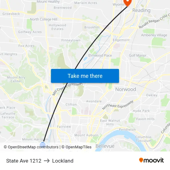 State Ave 1212 to Lockland map