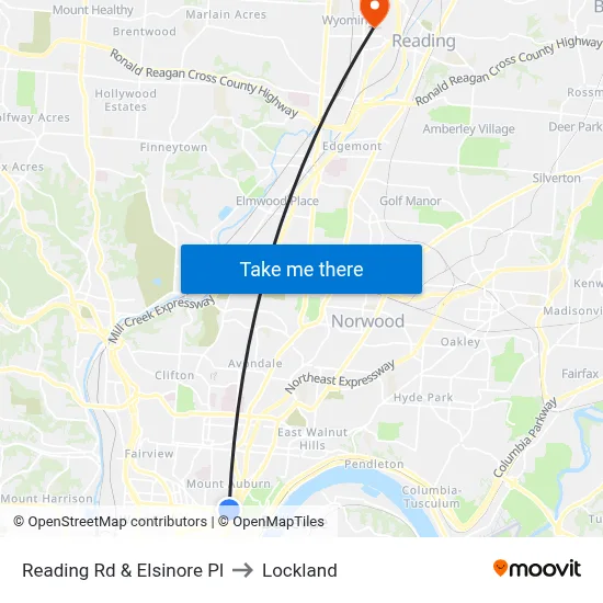 Reading Rd & Elsinore Pl to Lockland map