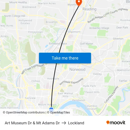 Art Museum Dr & Mt Adams Dr to Lockland map