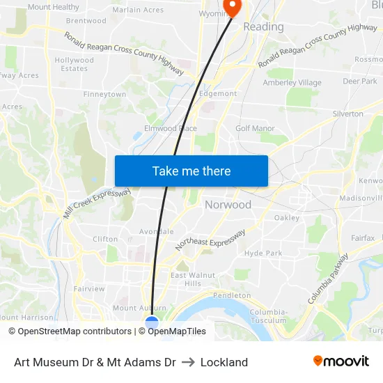 Art Museum Dr & Mt Adams Dr to Lockland map