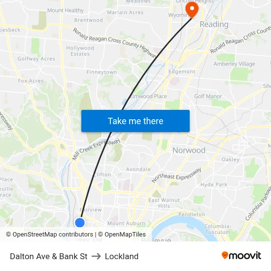 Dalton Ave & Bank St to Lockland map