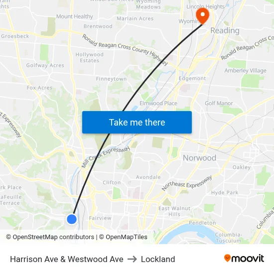 Harrison Ave & Westwood Ave to Lockland map