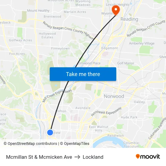 Mcmillan St & Mcmicken Ave to Lockland map