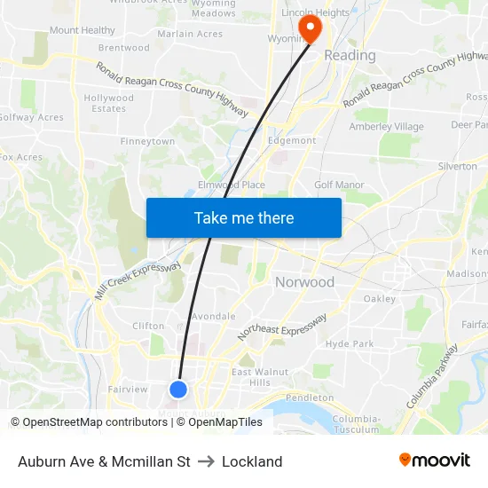 Auburn Ave & Mcmillan St to Lockland map